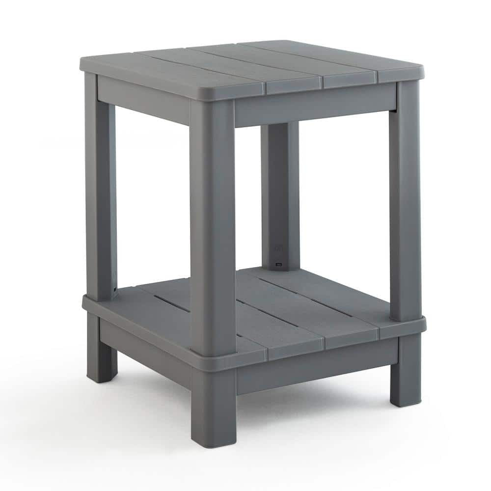 Deluxe 20 in. Resin Gray Square Patio Side Table with Storage - Bellso